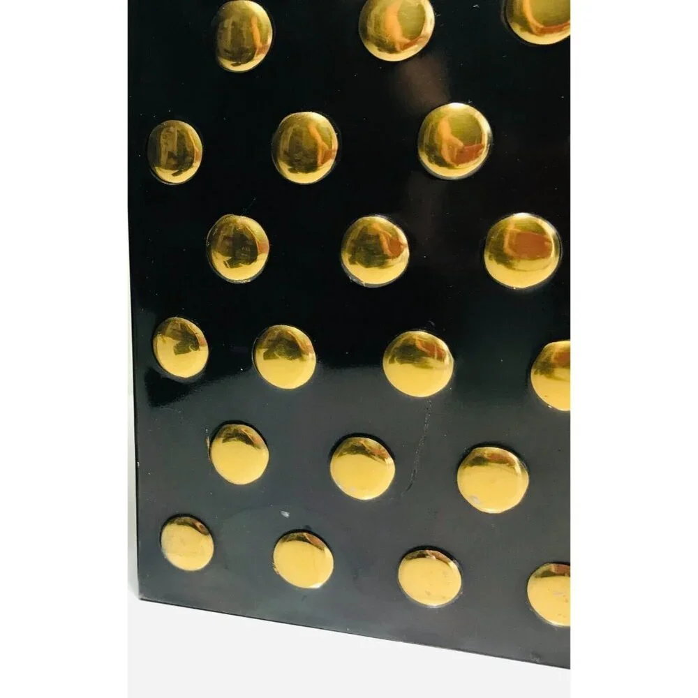3 Piece Set Black & Gold Polka Dot Bathroom Trash Tissue Nesting Matching Metal